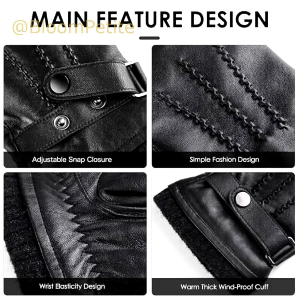 Sheepskin Leather Gloves with Cashmere Lining, Touchscreen Driving Handwear - Picture 4 of 5